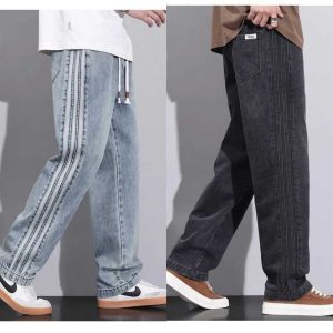 2Pcs (Ice Blue + Dark Wash) Denim Baggy Trouser
